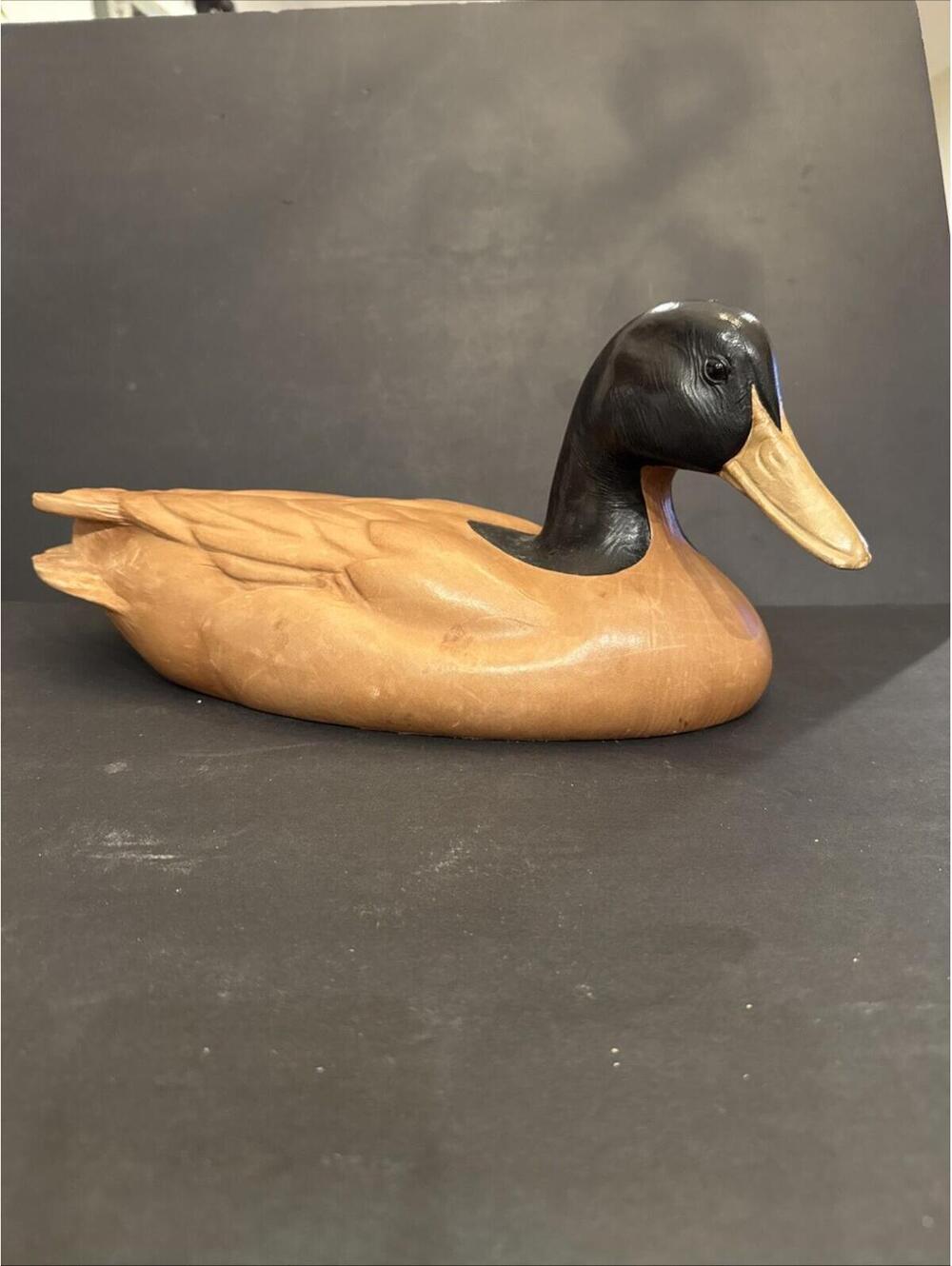 Tannereye Leather Covered Duck Decoy 17"  SIGNED By Valerie Bruce Made in Canada